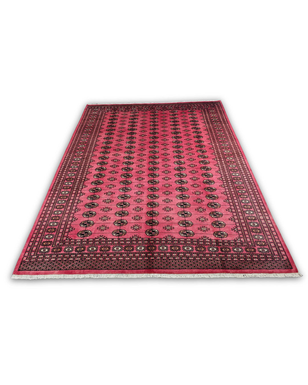 Rose Pink Turkmen Gül Bokhara Rug, Hand-Knotted Pakistani Wool