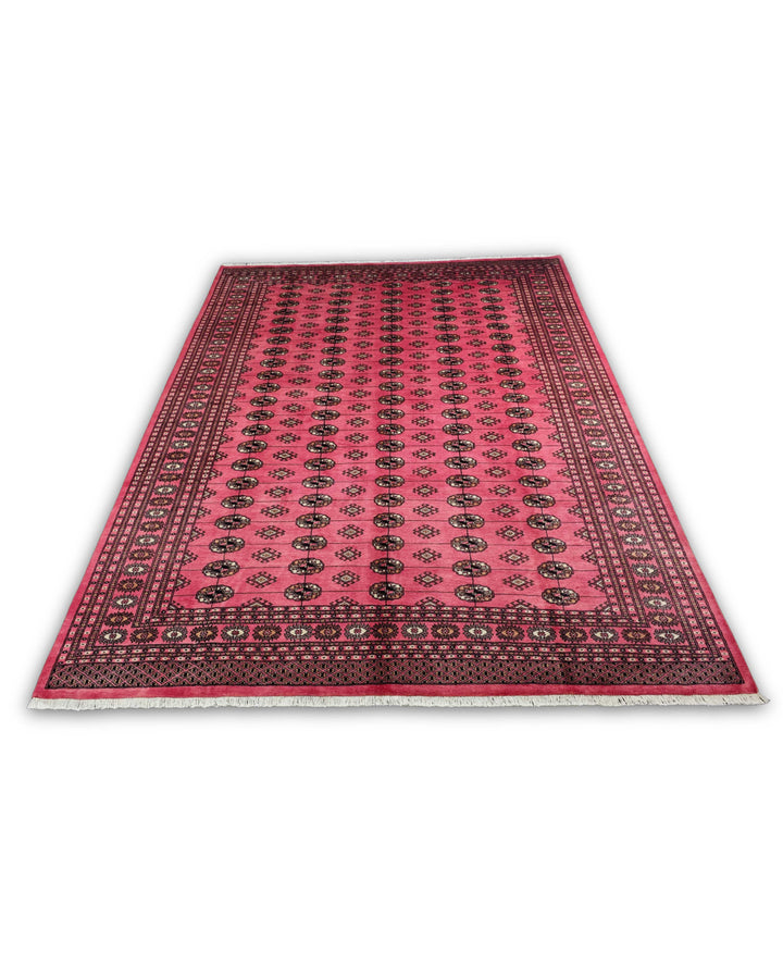 Rose Pink Turkmen Gül Bokhara Rug, Hand-Knotted Pakistani Wool