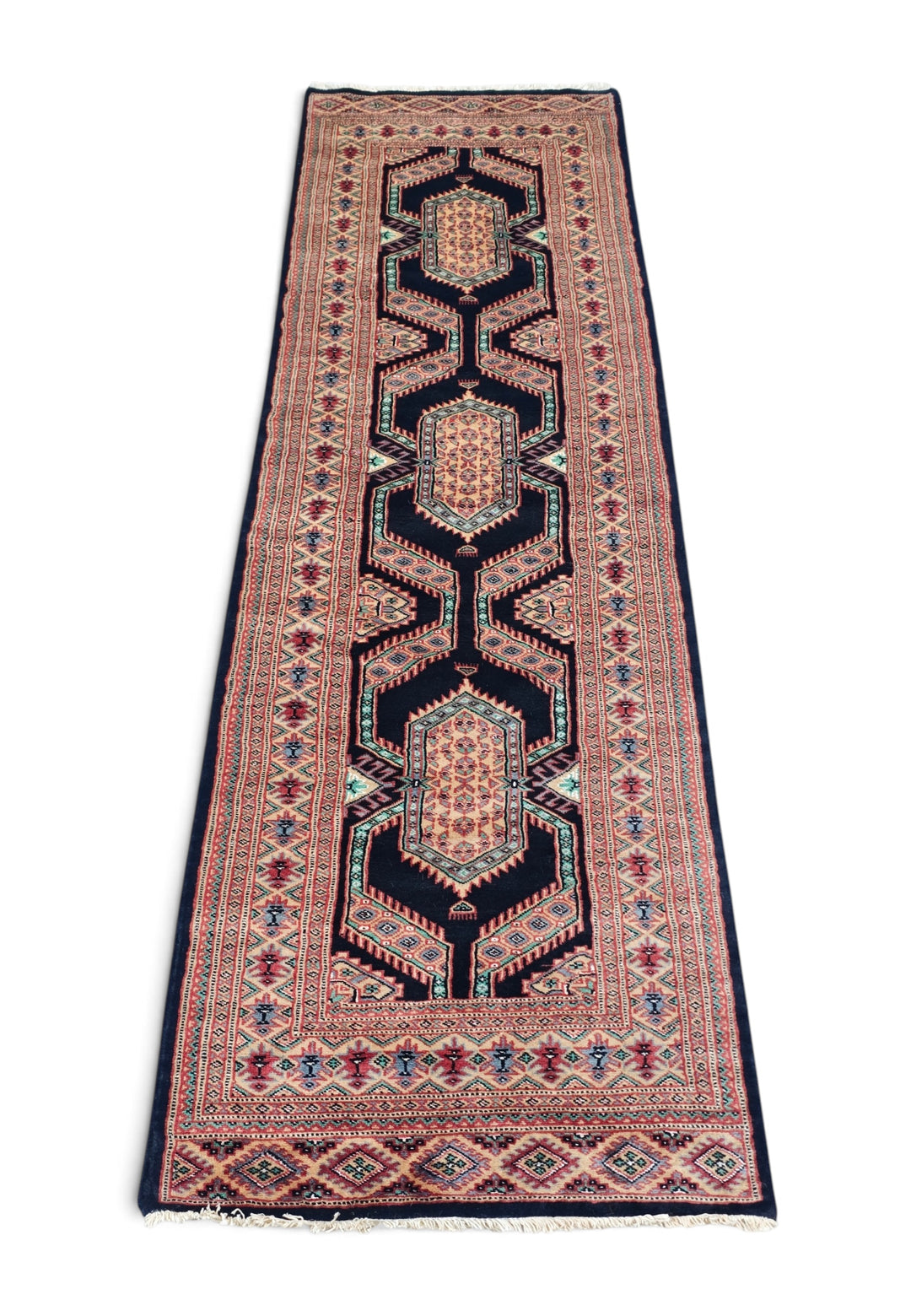 Indigo and Camel Jaldar Nested Medallion, Hand-Knotted Wool Rug