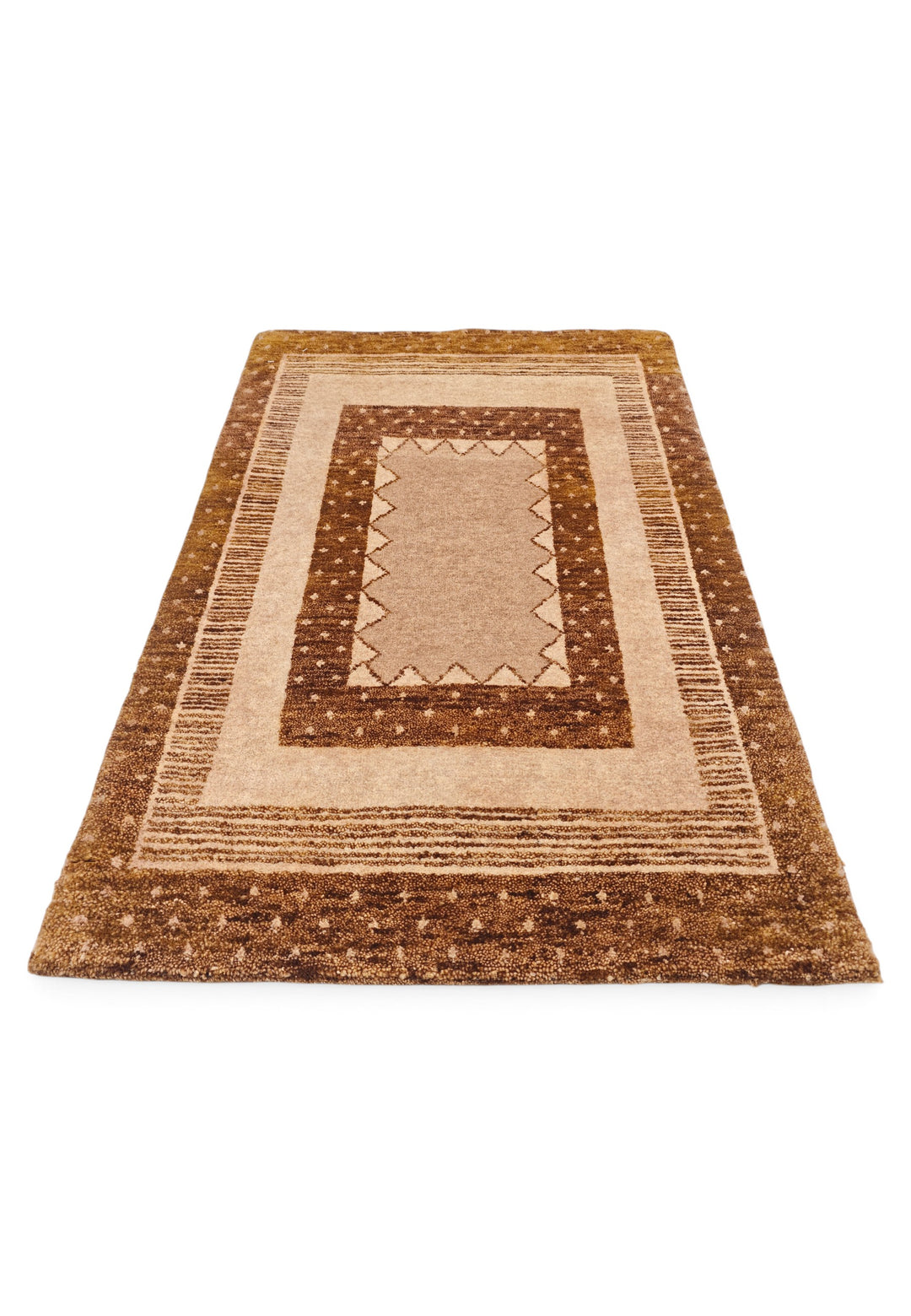 Camel and Chestnut Concentric Frame Loribaf, Hand-Knotted Wool Rug