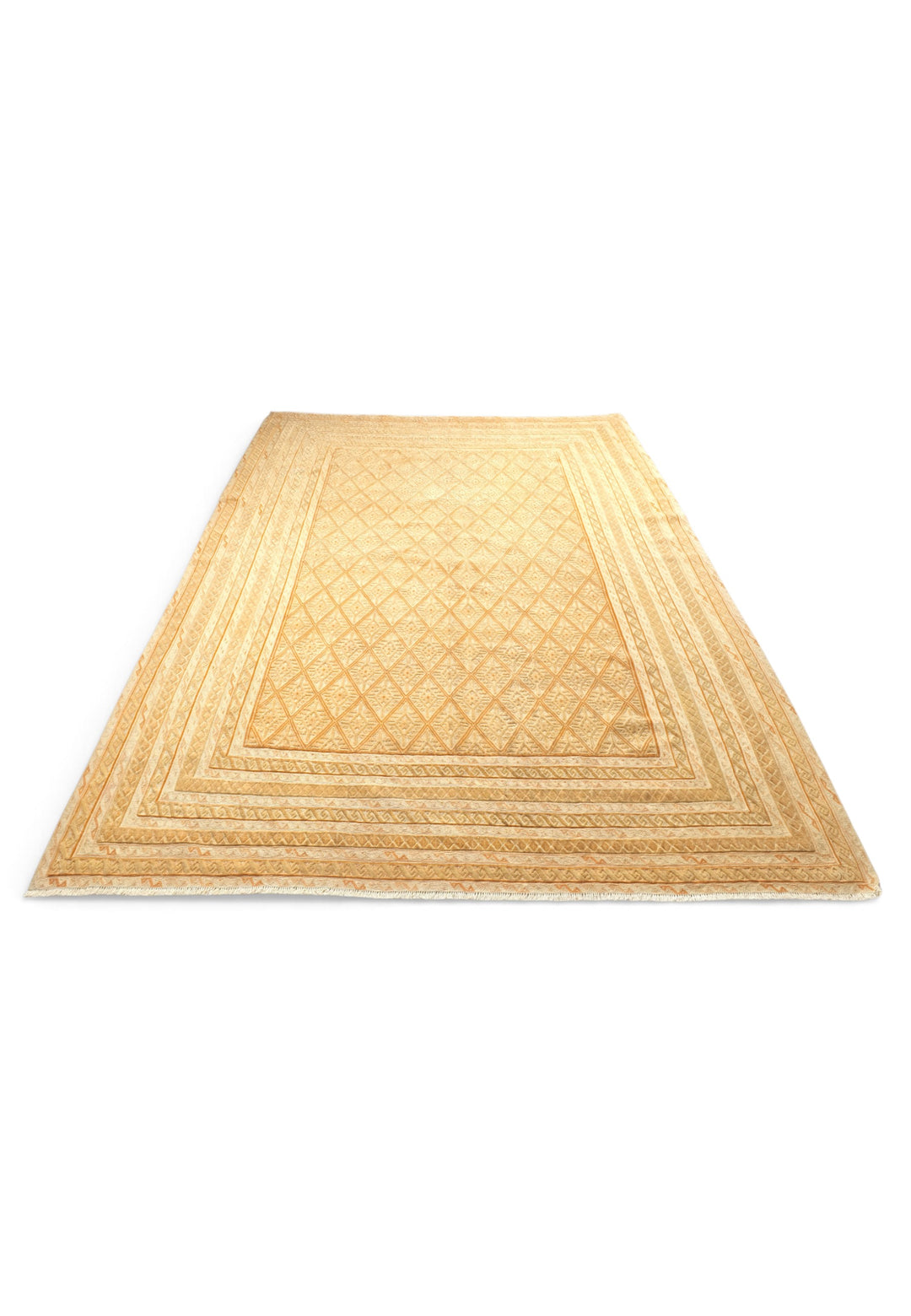 Pale Gold and Cream Diamond Lattice Kilim, Hand-Woven Wool