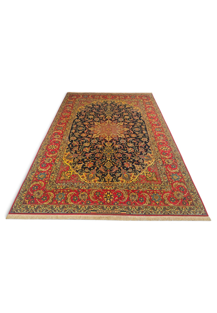 Black and Red Medallion Sirafian Isfahan, Hand-Knotted Wool Rug