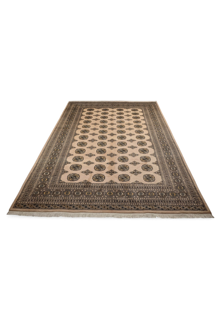 Sand and Espresso Gül and Tree Bokhara, Hand-Knotted Wool Rug (199×265cm)