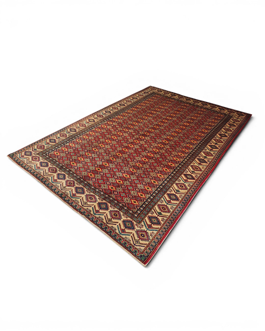 Red All-Over Diamond Lattice Rug, Hand-Knotted Afghani Sherwan