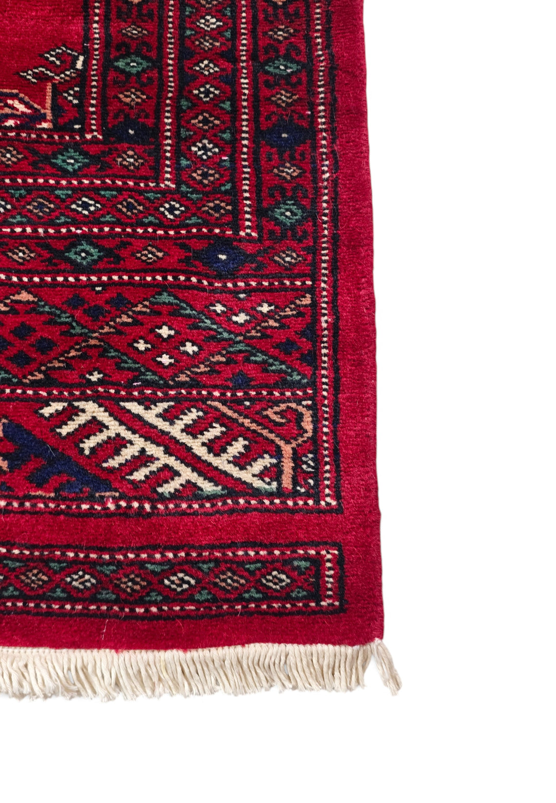 Madder Red and Ivory Turkmen Gül Bokhara, Hand-Knotted Wool Rug