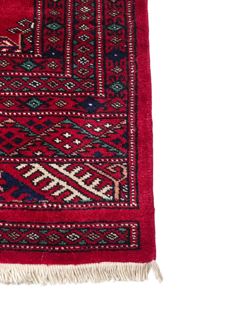 Madder Red and Ivory Turkmen Gül Bokhara, Hand-Knotted Wool Rug