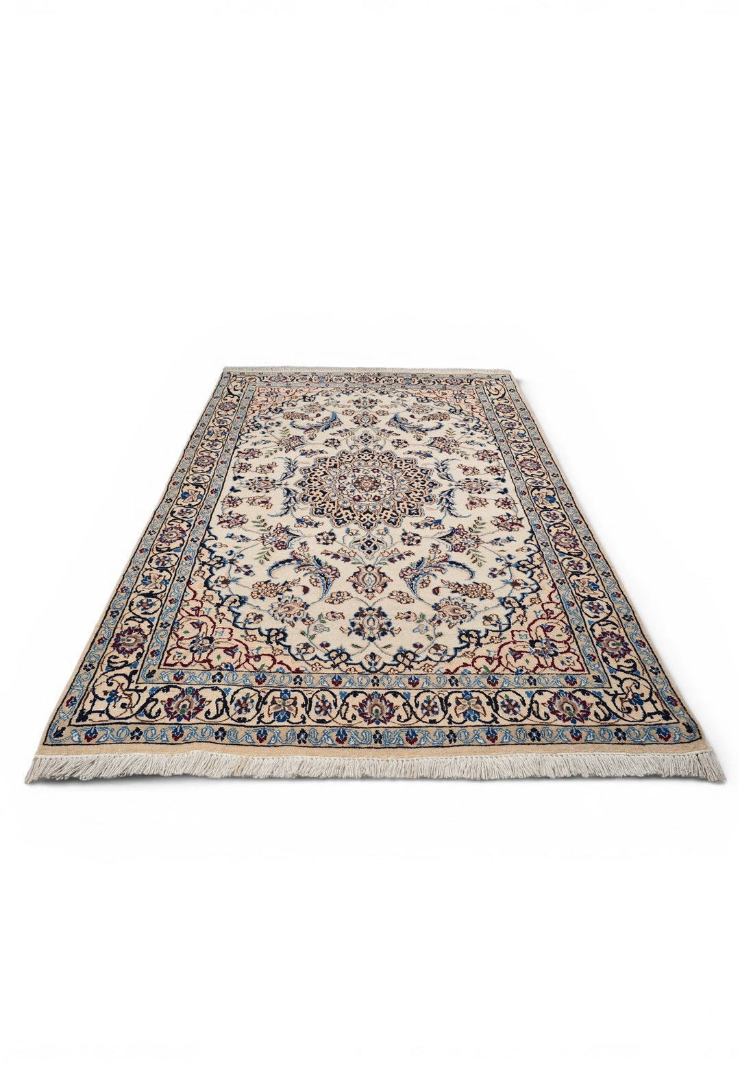 Ivory Medallion Persian Nain, Hand-Knotted Wool Rug