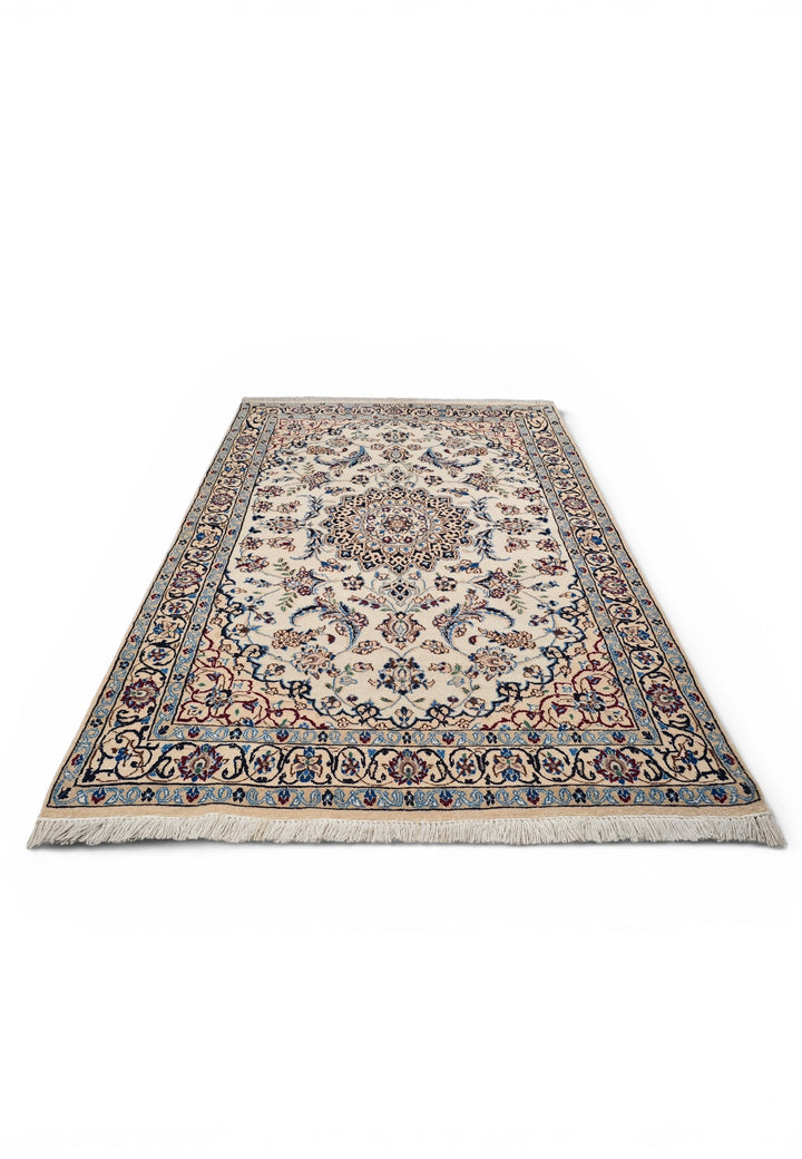 Ivory Medallion Persian Nain, Hand-Knotted Wool Rug