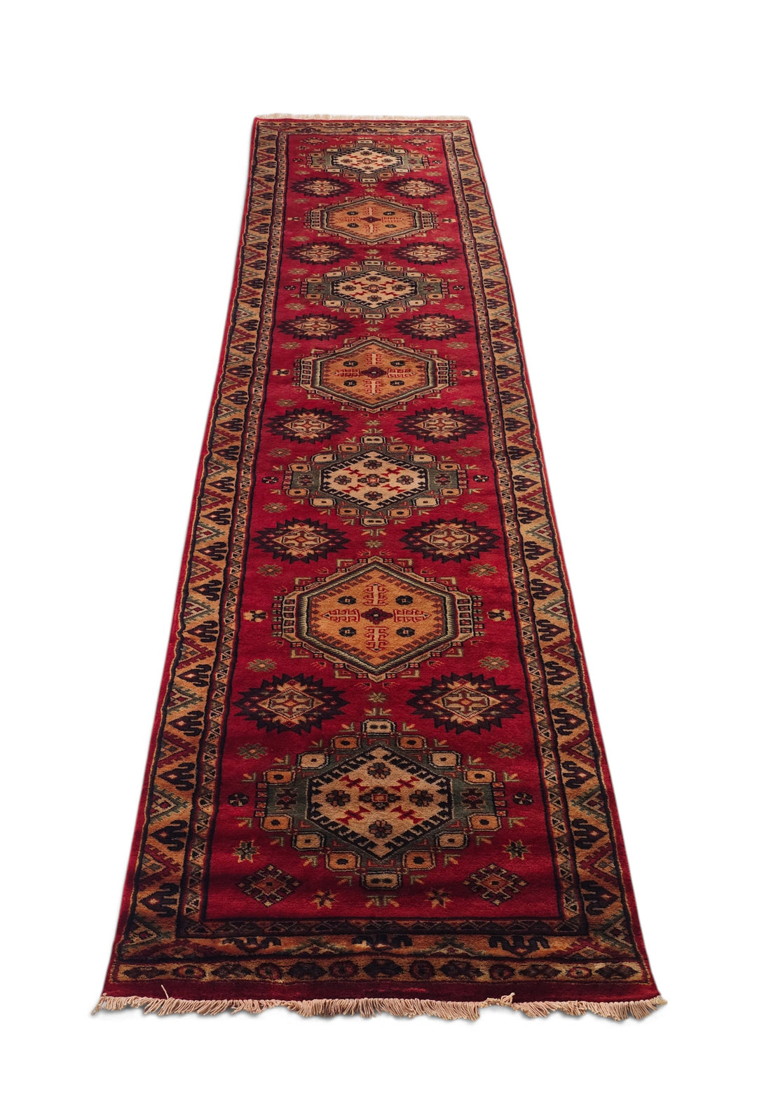 Red and Apricot Alternating Medallion, Hand-Knotted Wool Rug