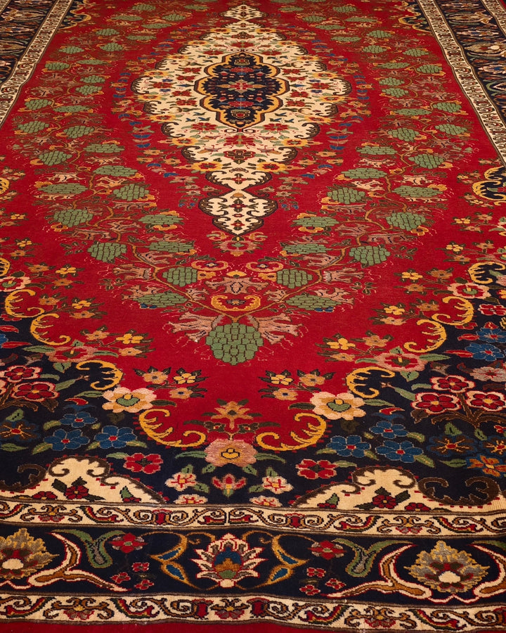 Red &amp; Navy Floral Medallion Rug, Hand-Knotted Afghani Sherwan