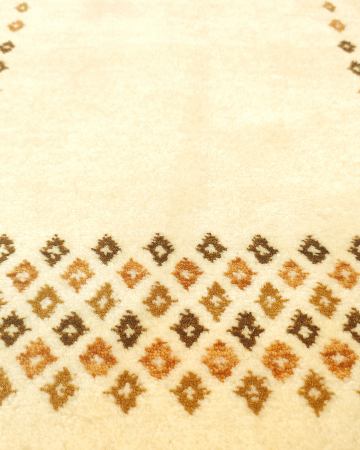Ivory Diamond Loribaf, Hand-Knotted Indian Wool Rug