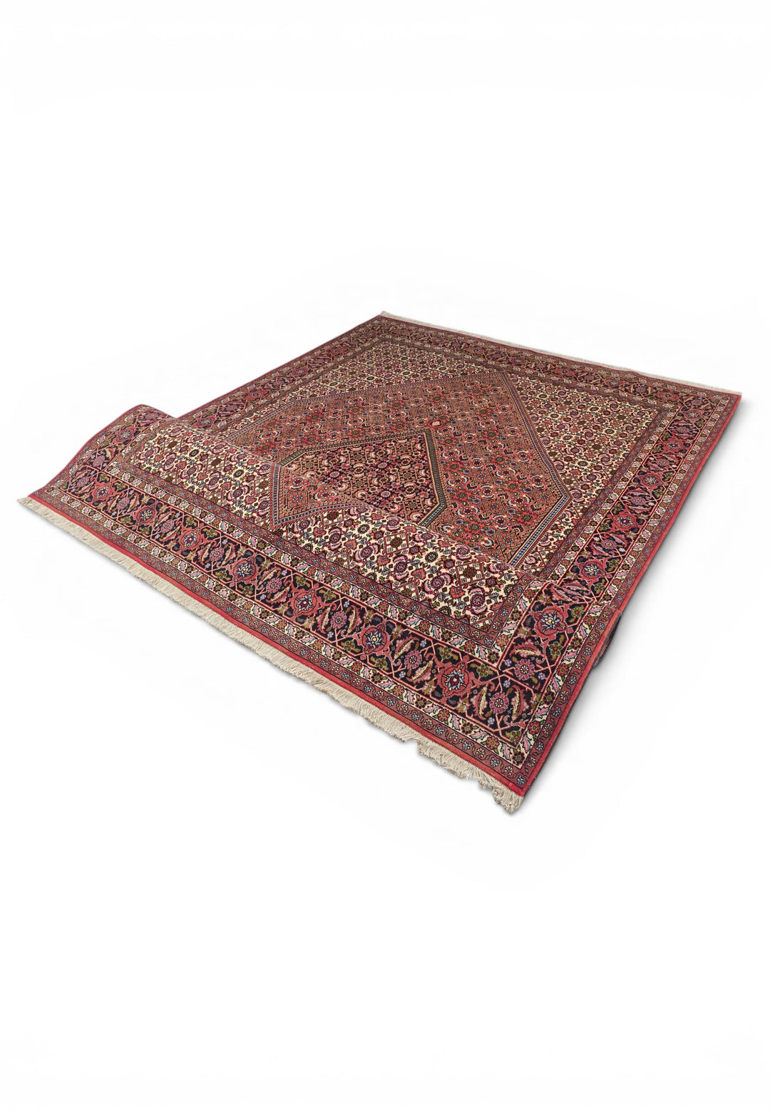 Rose Herati Medallion Persian Bijar, Hand-Knotted Wool Rug