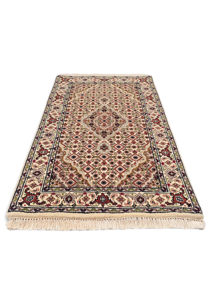 Ivory and Chestnut Mahi Medallion Tabriz, Hand-Knotted Wool Rug