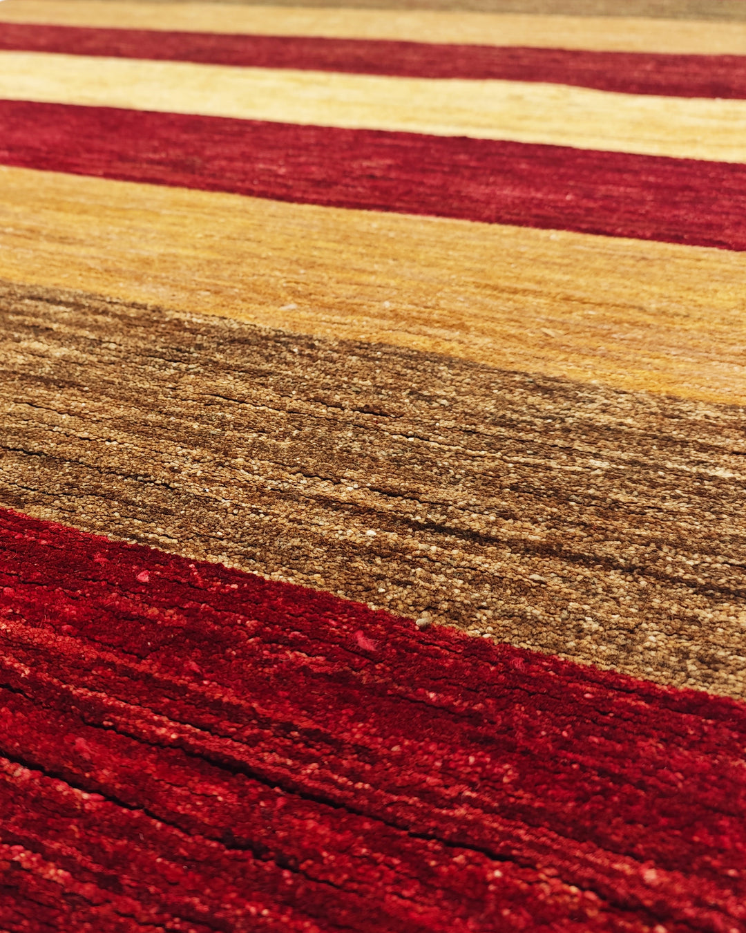 Crimson &amp; Gold Stripe Gabbeh, Hand-Knotted Afghan Wool Rug