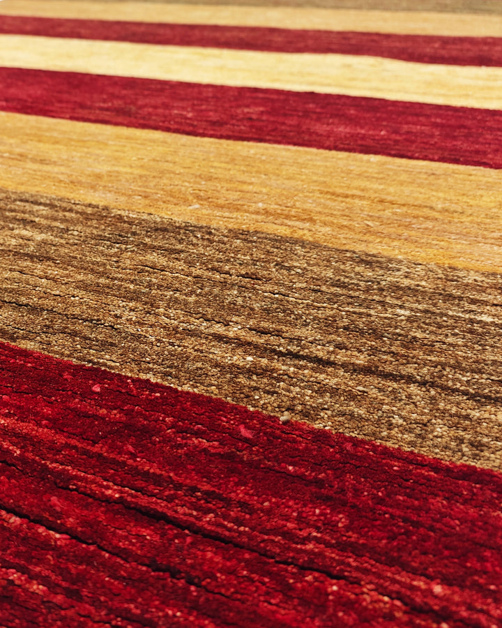 Crimson &amp; Gold Stripe Gabbeh, Hand-Knotted Afghan Wool Rug