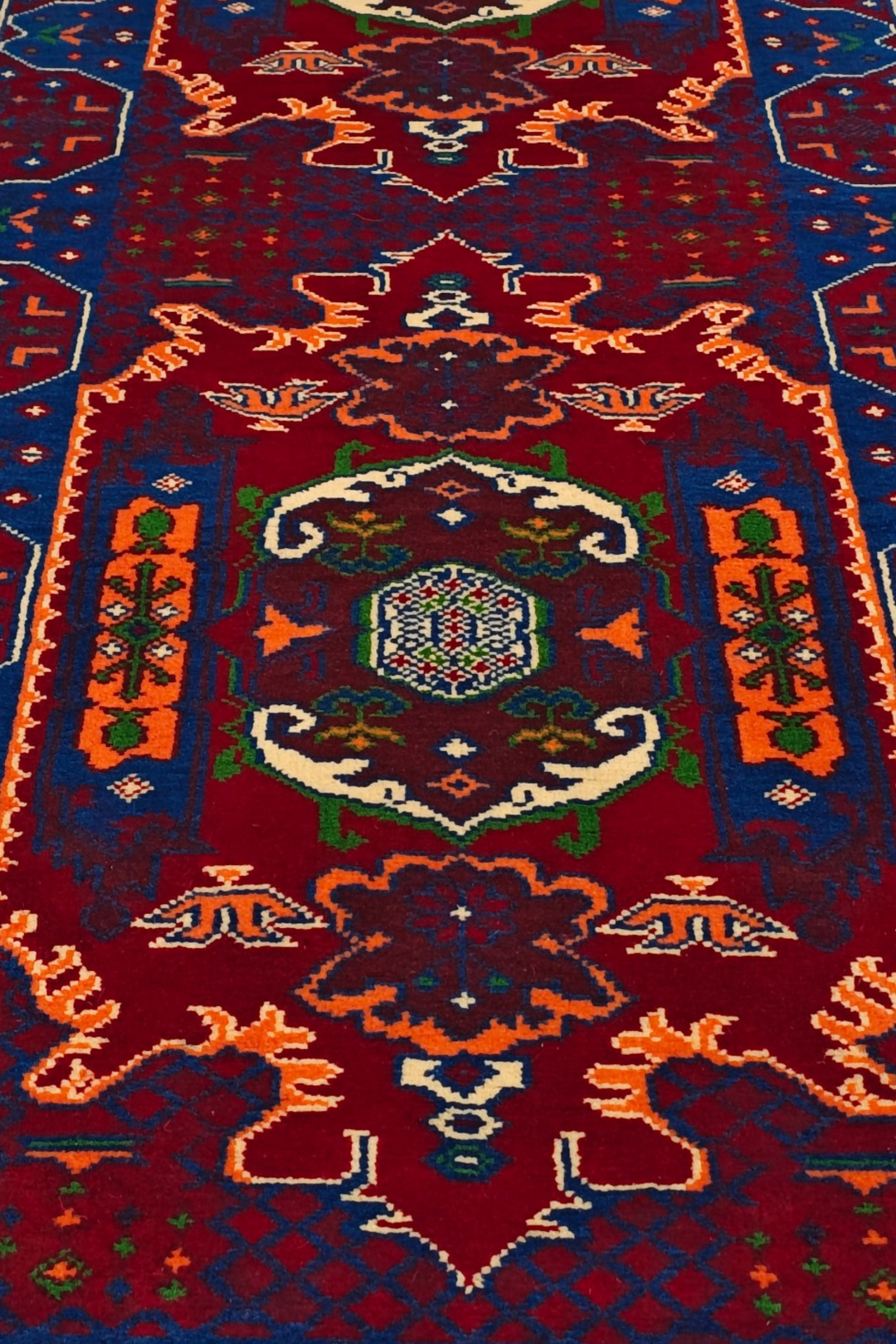 Red and Blue Khan Muhammadi Rug, Hand-Knotted Wool
