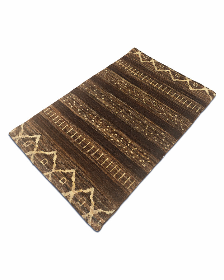 Brown Tribal Diamond Gabbeh, Hand-Knotted Afghan Wool Rug