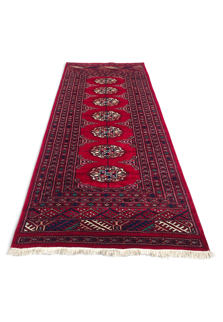 Crimson Single Column Gül Bokhara, Hand-Knotted Wool Rug