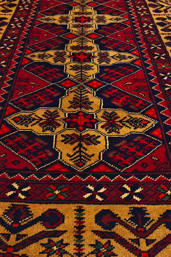Red and Gold Khan Muhammadi Rug, Hand-Knotted Wool