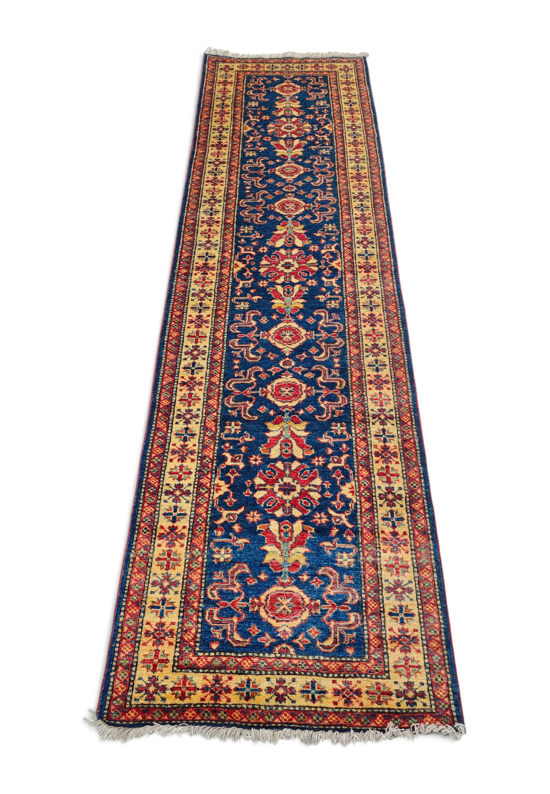 Navy and Gold All-Over Floral Rug, Hand-Knotted Sherwan