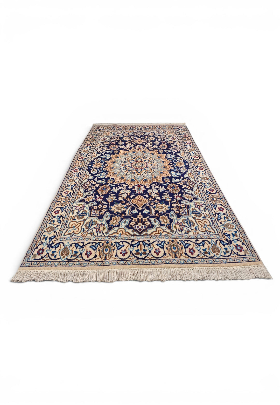 Navy Medallion Persian Nain, Hand-Knotted Wool Rug