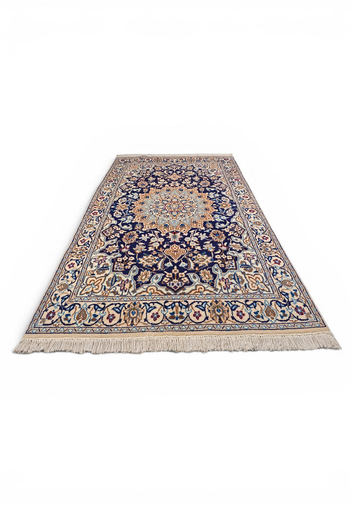 Navy Medallion Persian Nain, Hand-Knotted Wool Rug