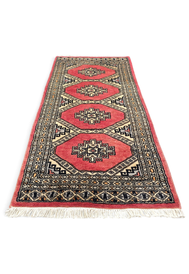 Coral and Ivory Diamond Gül Jaldar Rug, Hand-Knotted Wool