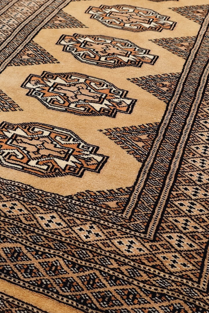 Wheat Gold and Beige Yamoud Rug, Hand-Knotted Wool