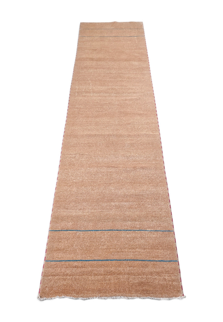 Sand and Slate Blue Stripe Gabbeh, Hand-Knotted Wool Rug