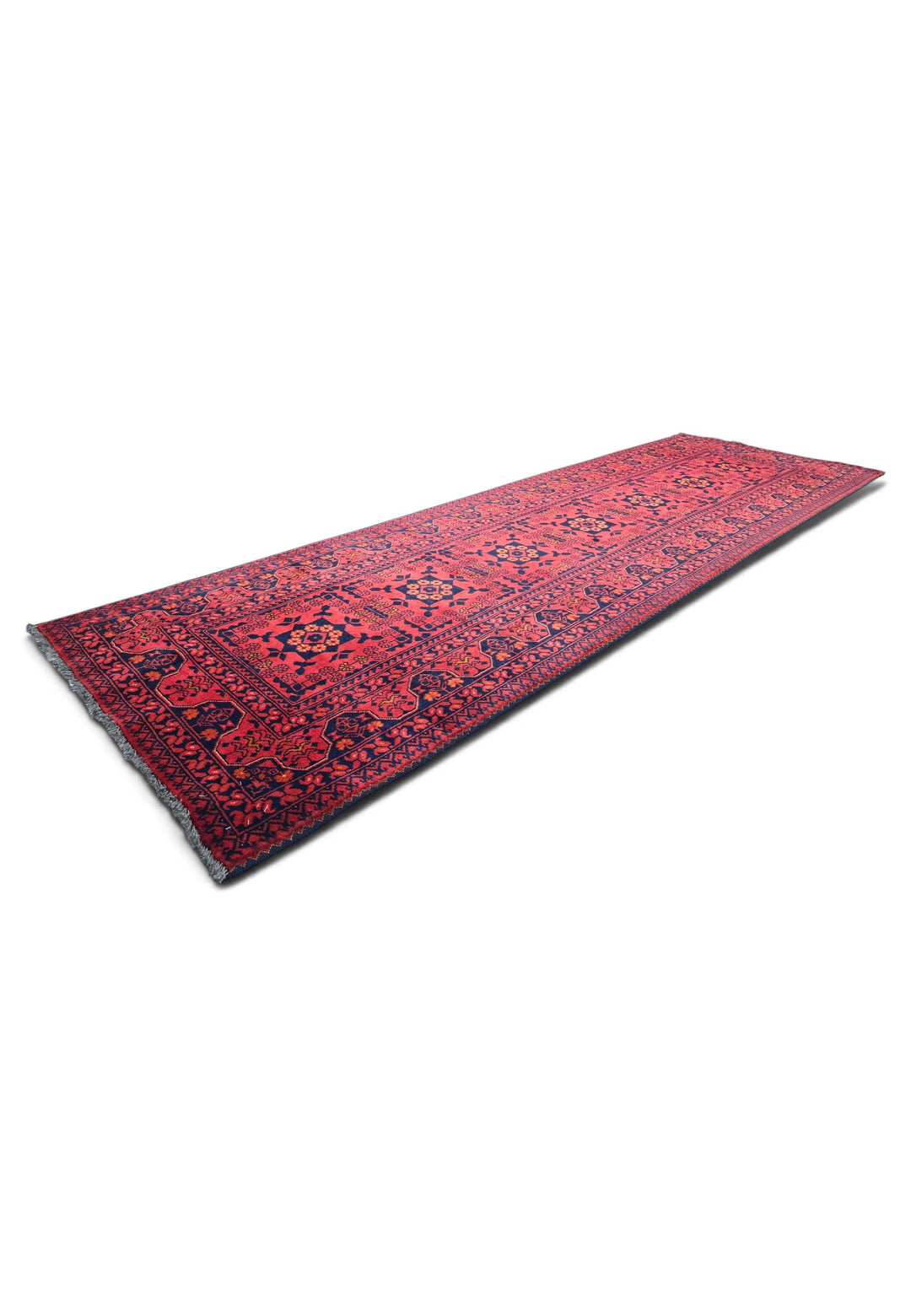 Coral and Gold Khan Muhammadi Runner, Hand-Knotted Wool