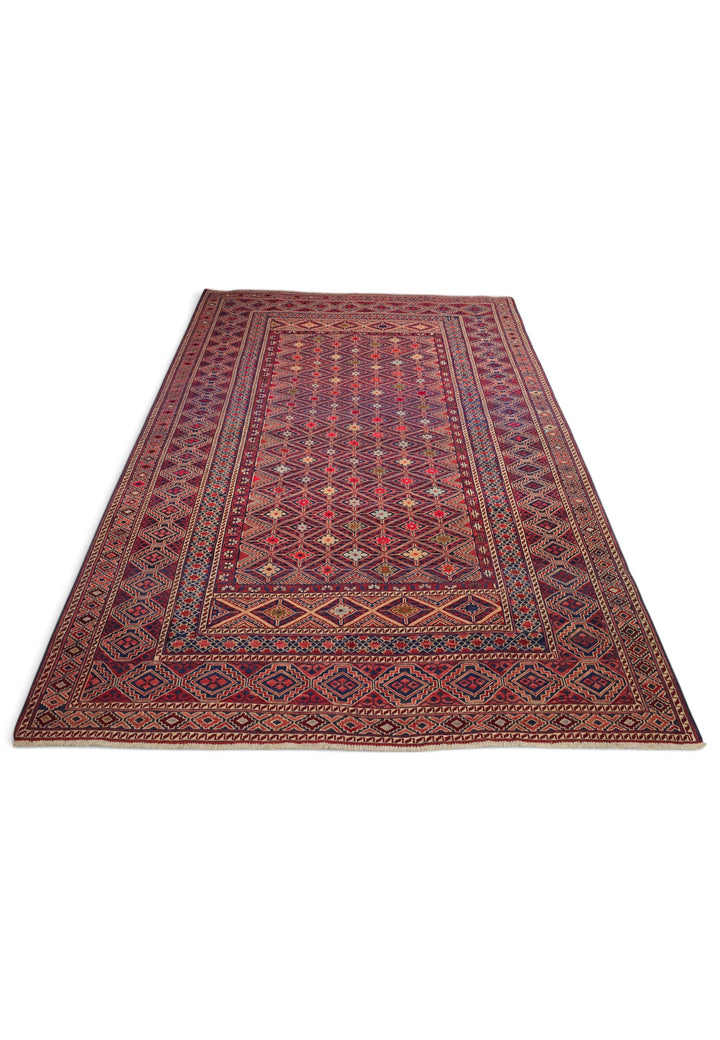Red and Ivory Diamond Lattice Kilim, Hand-Woven Wool