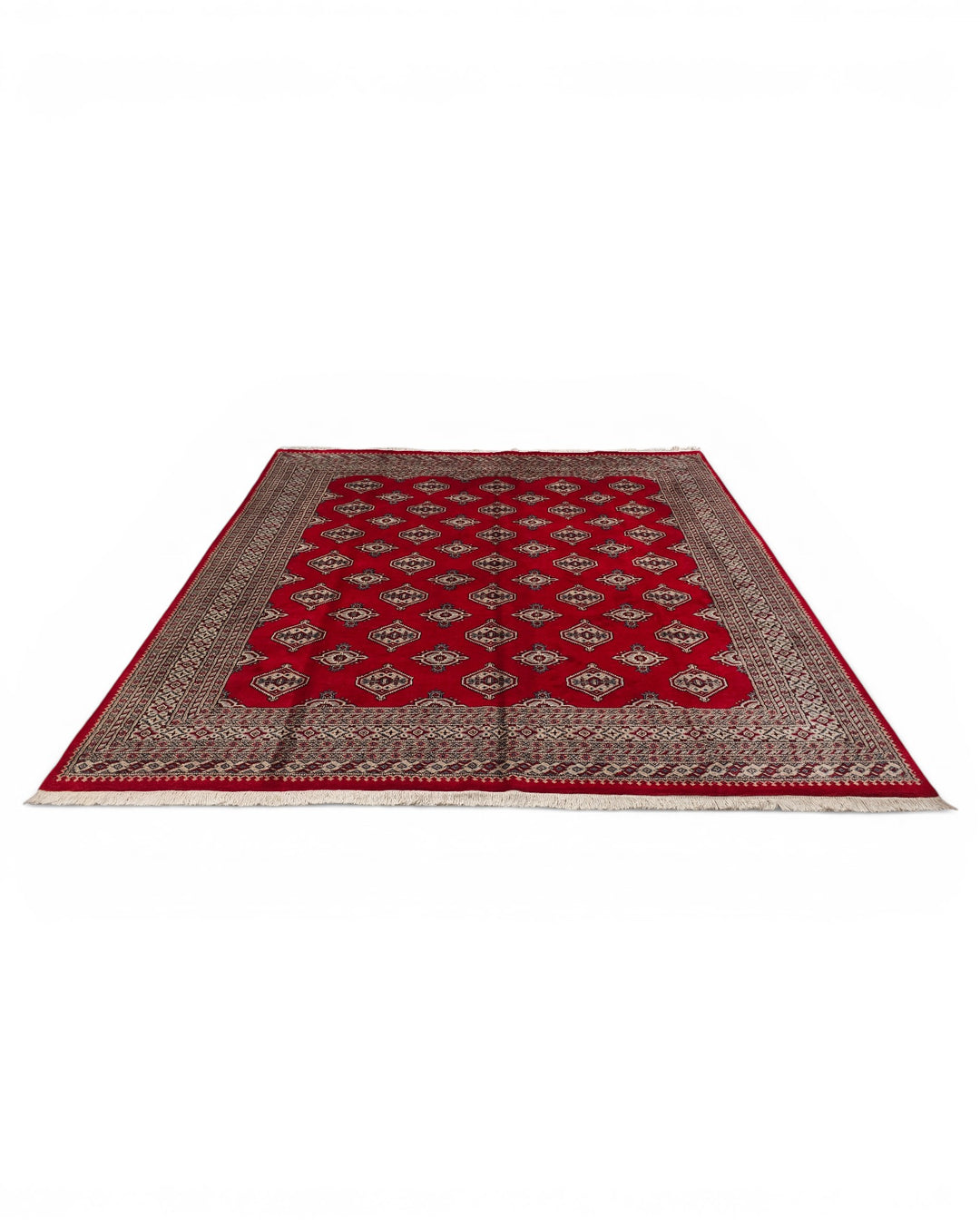 Crimson Medallion Pakistani Jaldar, Hand-Knotted Wool Rug