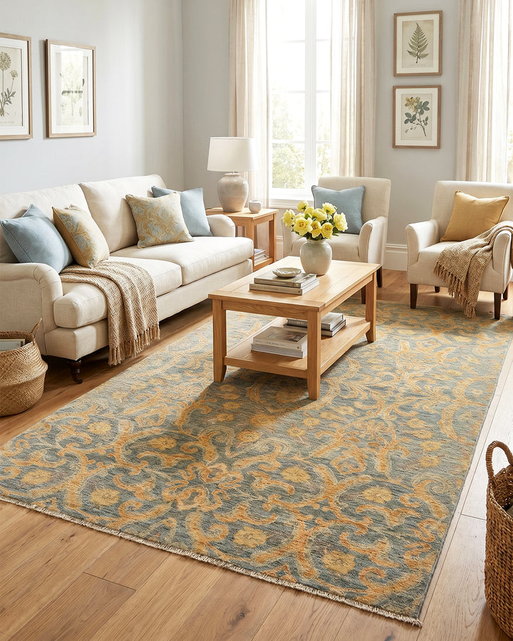 Florentine Gold Gabbeh, Hand-Knotted Afghan Wool Rug