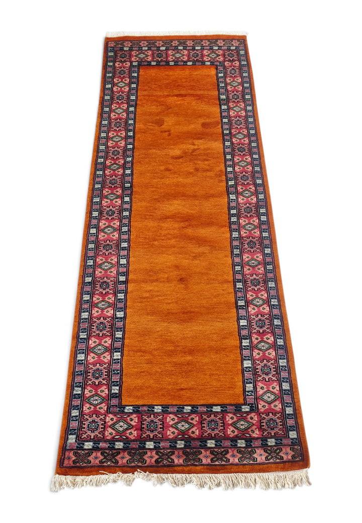 Saffron and Rose Plain Field Runner, Hand-Knotted Wool Rug