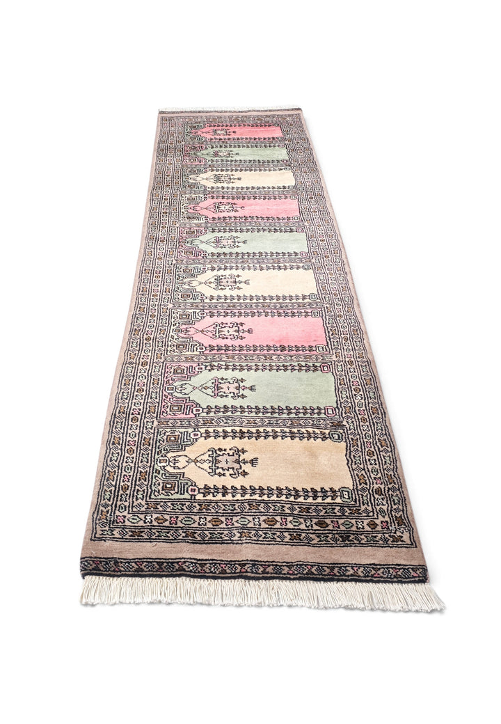 Taupe and Pink Three-Colour Saf, Hand-Knotted Wool Rug