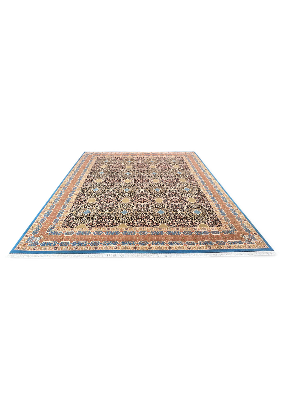Espresso and Peach Circle Lattice, Hand-Knotted Wool Rug