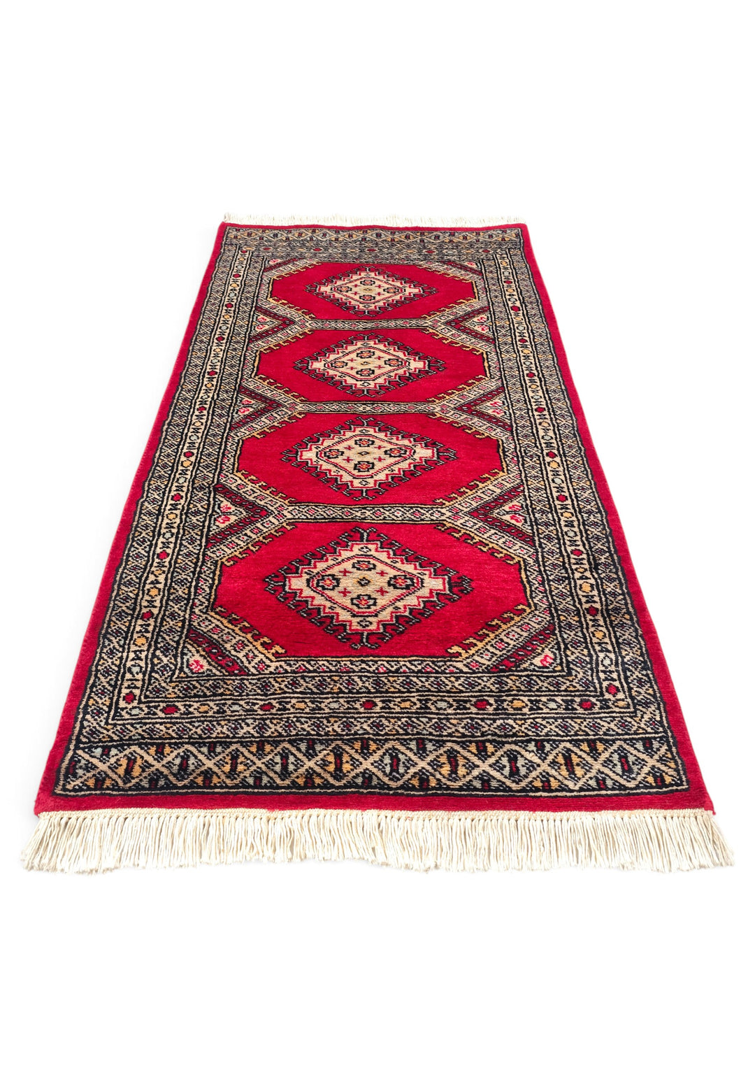 Ruby Red and Ivory Diamond Gül Jaldar Rug, Hand-Knotted Wool