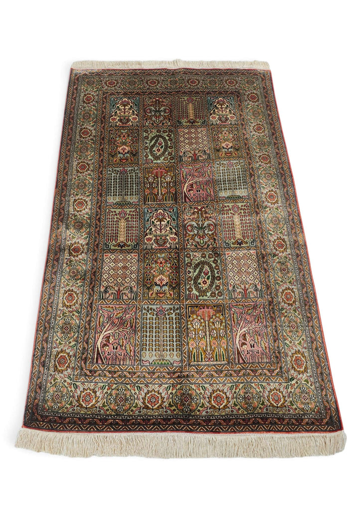 Sage and Rose Khesti Garden Panel, Hand-Knotted Silk Rug