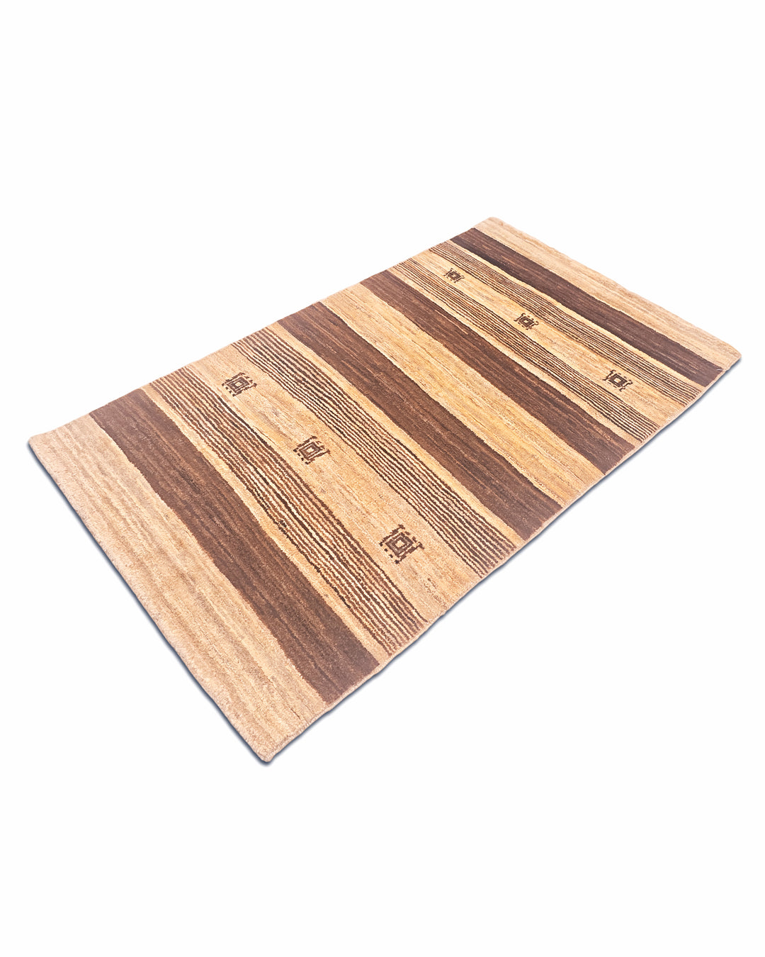 Brown &amp; Cream Banded Gabbeh, Hand-Knotted Afghan Wool Rug