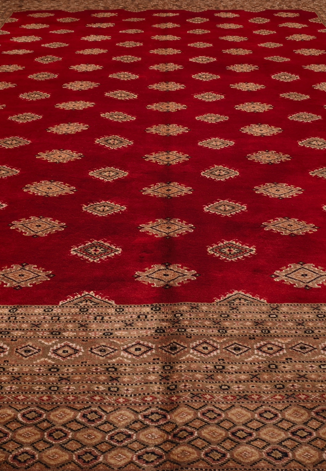 Ruby Red &amp; Cream Diamond Jaldar Rug, Hand-Knotted Pakistani Wool &amp; Silk