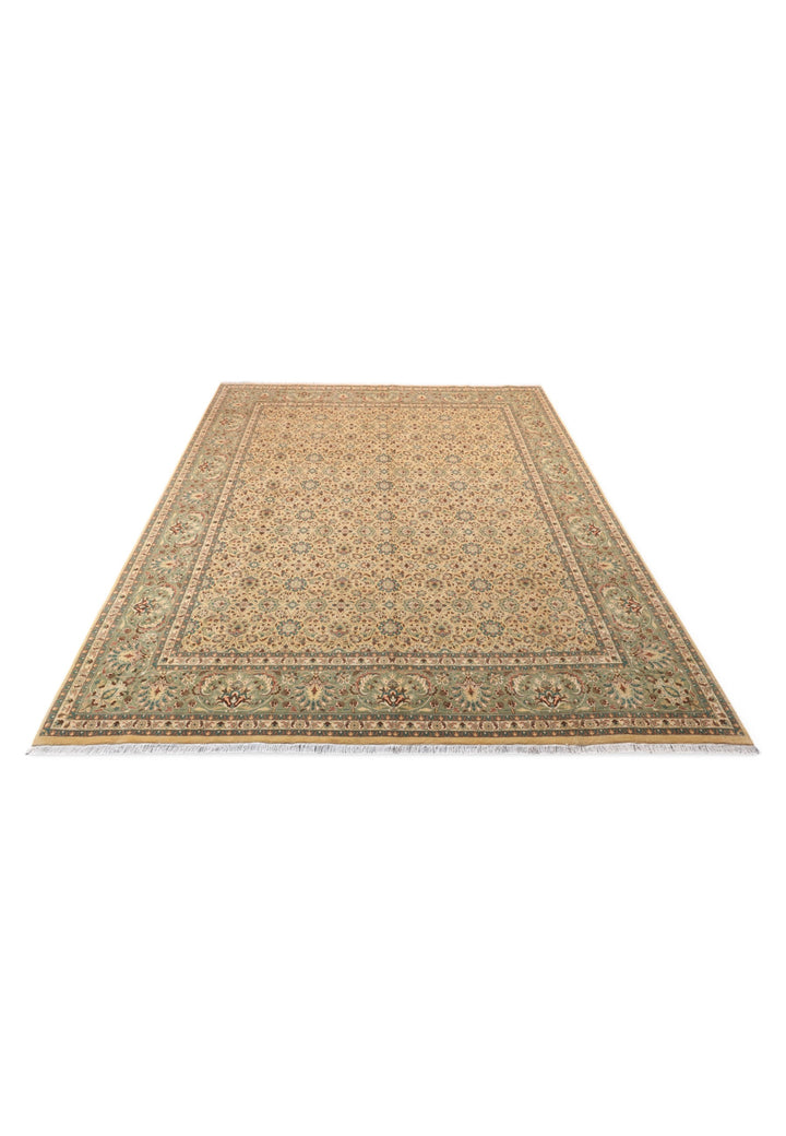 Wheat and Sage Hereke Floral, Hand-Knotted Wool Rug