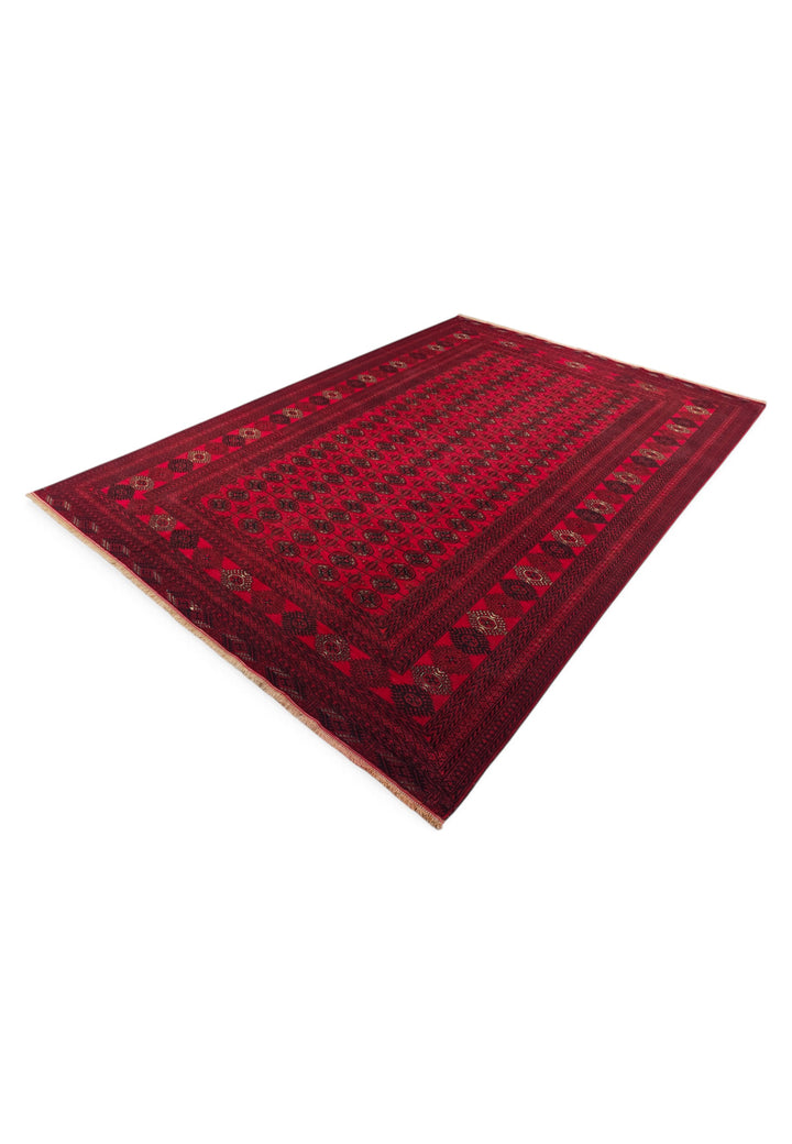 Bright Red Turkmen Gül Rug, Hand-Knotted Wool