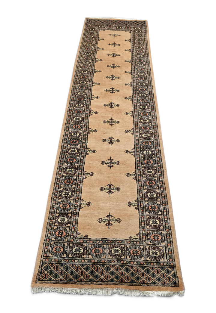 Camel and Espresso Open Field Bokhara, Hand-Knotted Wool Rug