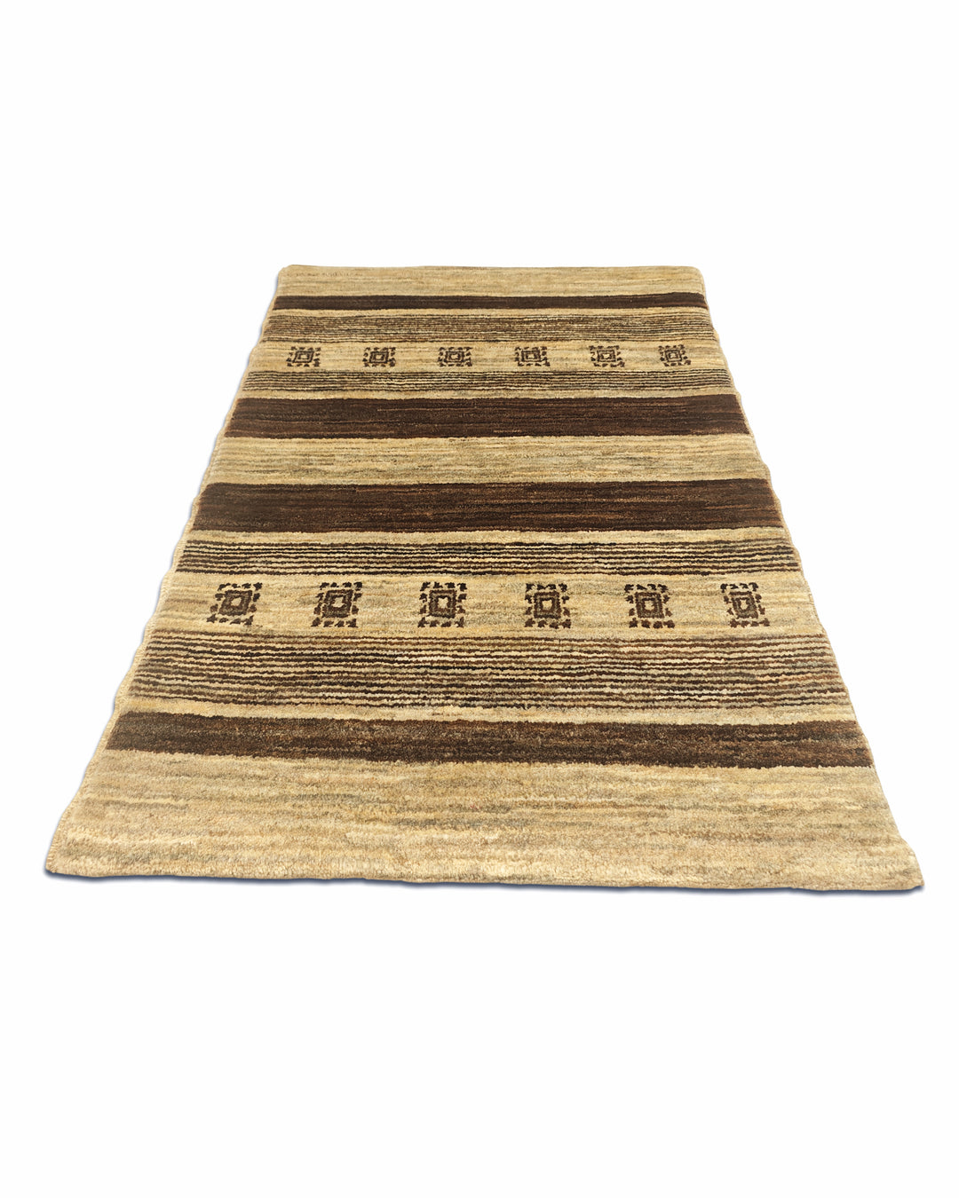 Cream &amp; Brown Stripe Gabbeh, Hand-Knotted Afghan Wool Rug
