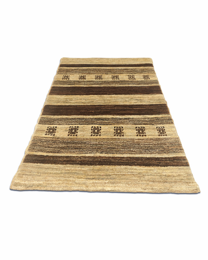 Cream &amp; Brown Stripe Gabbeh, Hand-Knotted Afghan Wool Rug