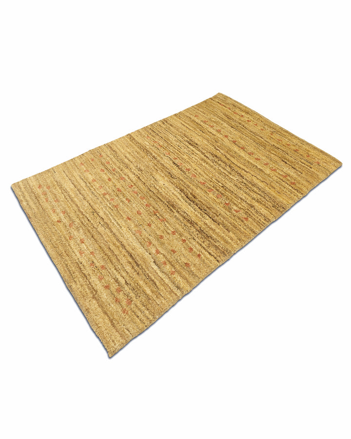 Wheat Gold Gabbeh with Rust Flecks, Hand-Knotted Afghan Wool Rug