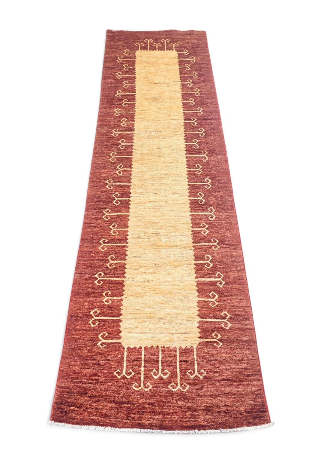 Terracotta and Cream Panel Gabbeh, Hand-Knotted Wool Rug