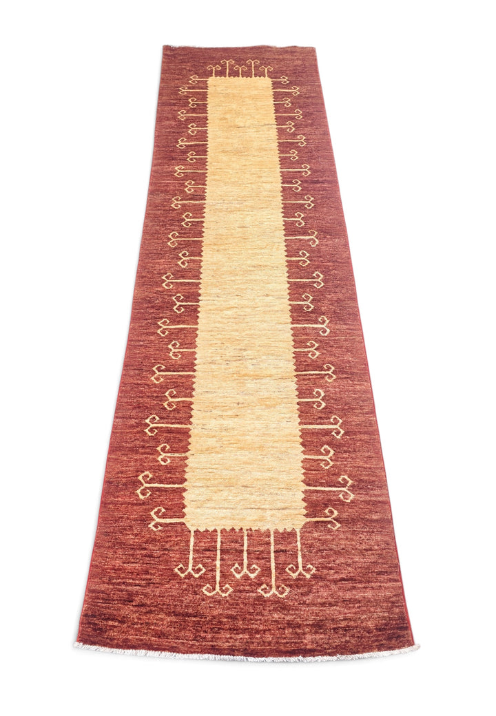 Terracotta and Cream Panel Gabbeh, Hand-Knotted Wool Rug