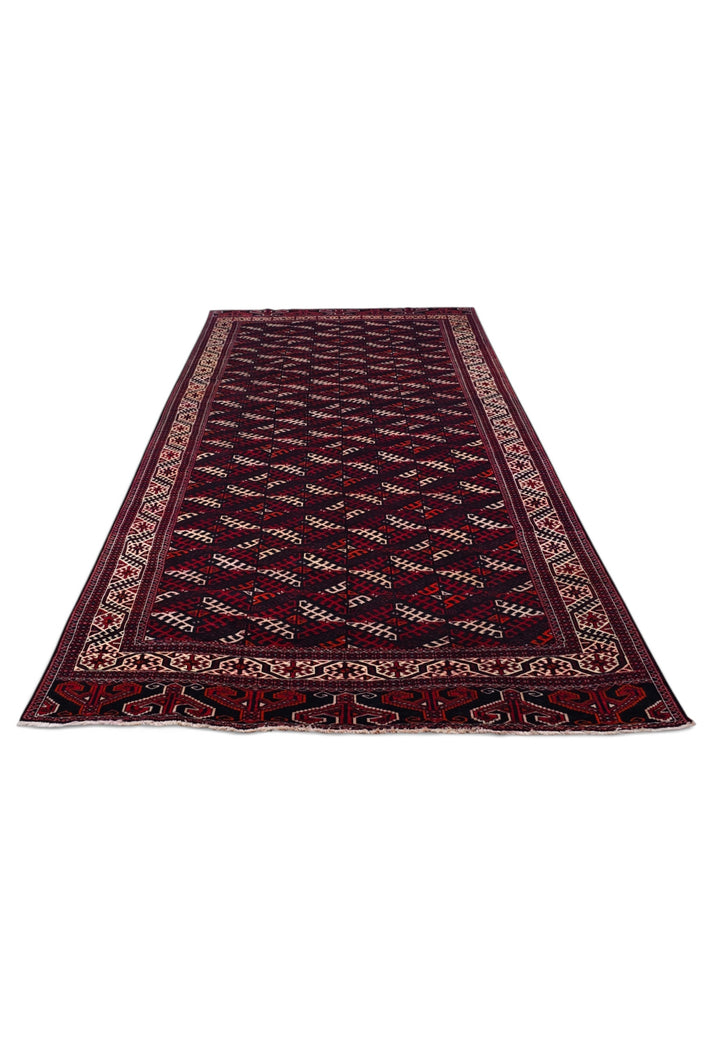 Aubergine and Ivory Turkmen Panel, Hand-Knotted Wool Rug