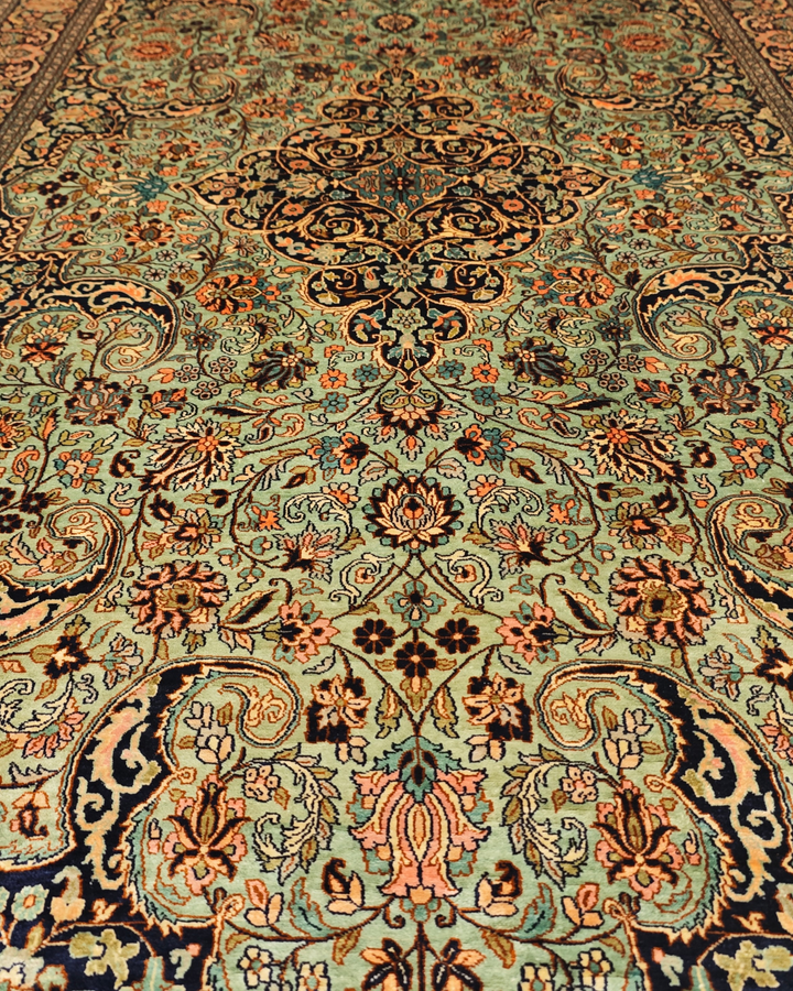 Brown Kashmiri Silk Rug, Hand-Knotted